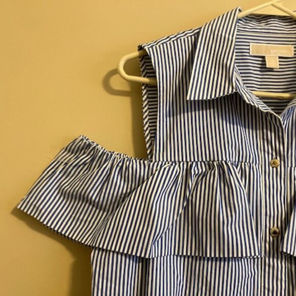 Michael Kors Blue and White Stripe Cold Shoulder Dress - Picture 5 of 7